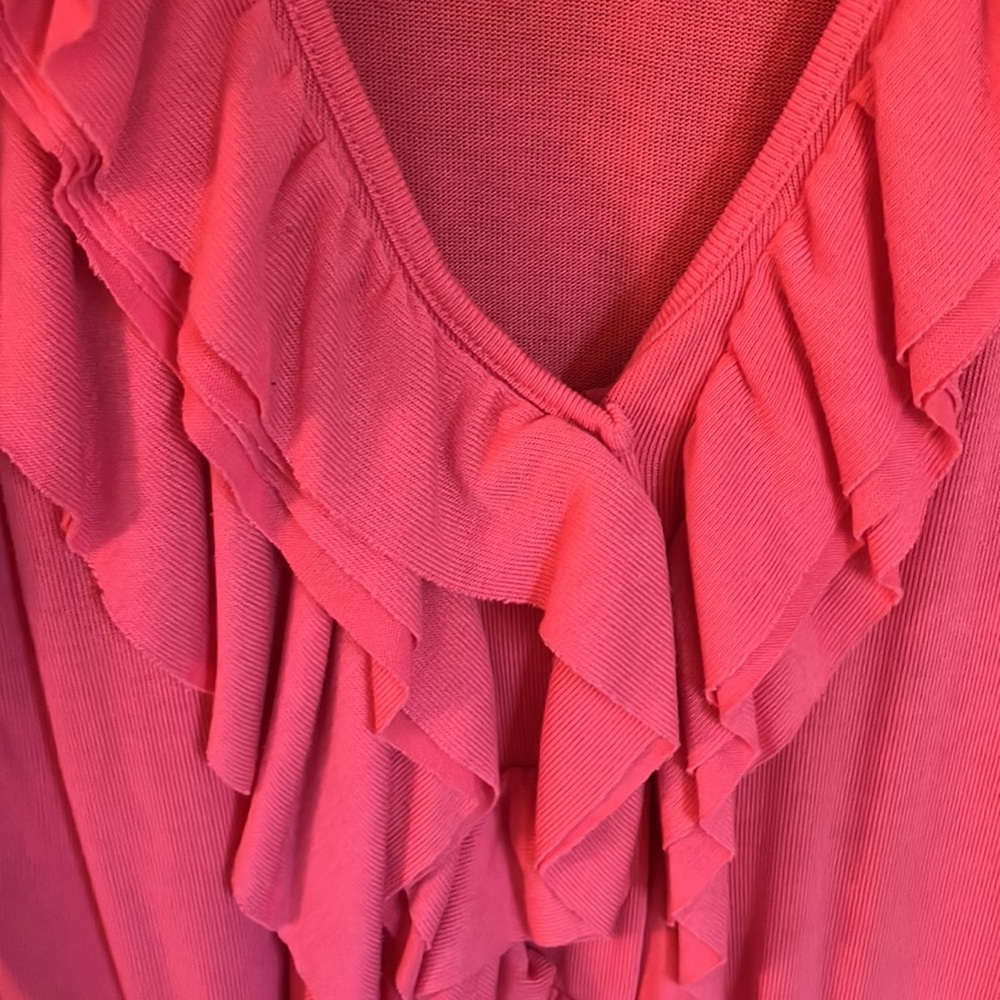 Coral cardigan, accent ruffles are so pretty, excellent condition, size L - Picture 2 of 4